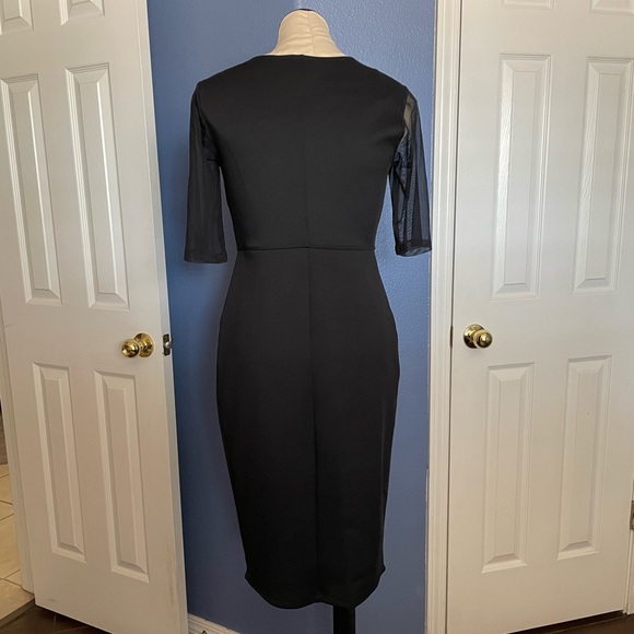 Enfocus Studio Black Bodycon Midi Dress with Sheer Sleeves - Picture 4 of 8